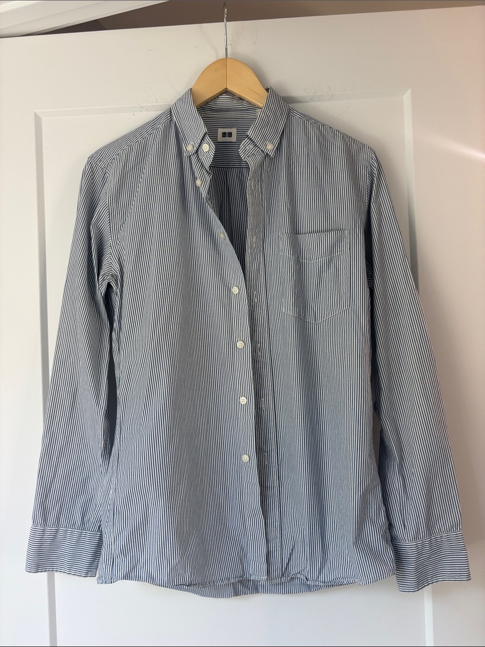 Uniqlo Navy and White Pinstripe Button-Down Shirt